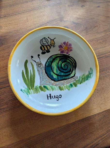 fertige Rohkeramik Teller für Kind bemalt